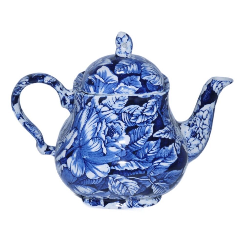 CHURCHILL Staffordshire England cobalt blue & white tea pot 7.5" tall with lid